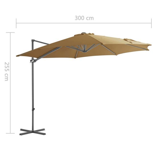Parasol en porte-à-faux avec mât en acier Taupe 300 cm - Photo n°9