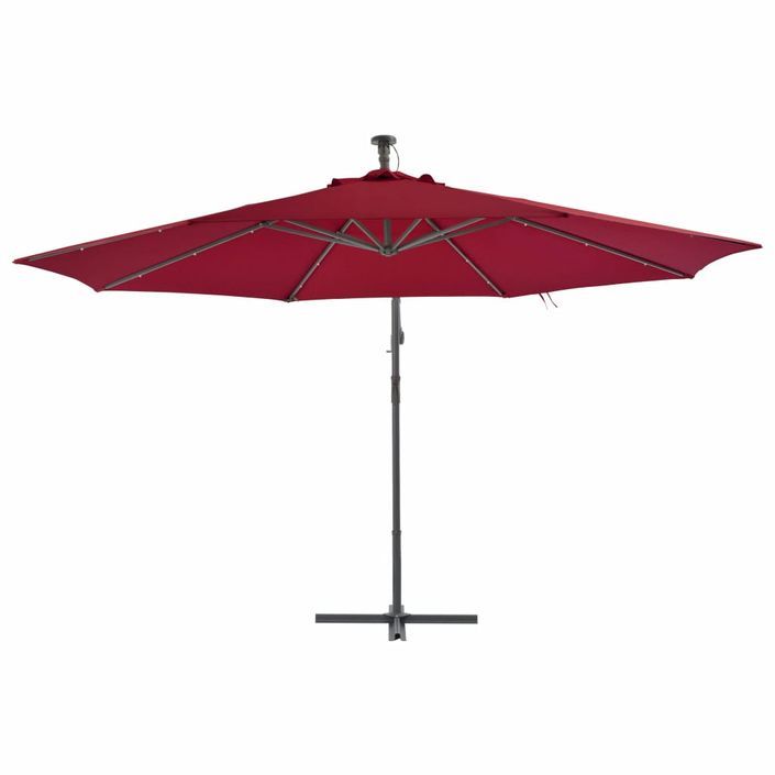 Parasol en porte-à-faux avec mât en aluminium 350 cm Bordeaux - Photo n°3