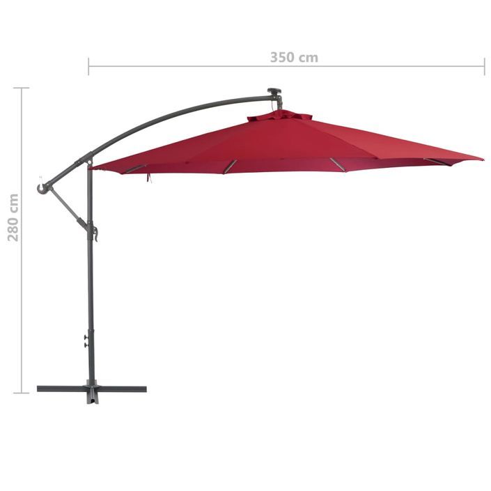 Parasol en porte-à-faux avec mât en aluminium 350 cm Bordeaux - Photo n°8