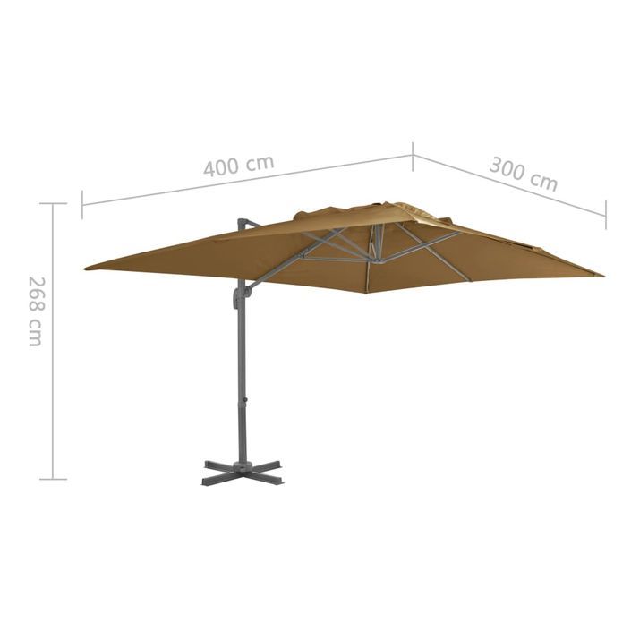 Parasol en porte-à-faux avec mât en aluminium 400x300 cm Taupe - Photo n°9