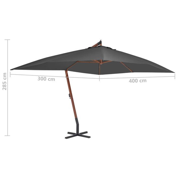 Parasol en porte-à-faux avec mât en bois 400x300 cm Anthracite - Photo n°5