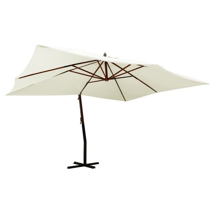 Parasol en porte-à-faux avec mât en bois 400x300 cm Blanc sable - Photo n°1