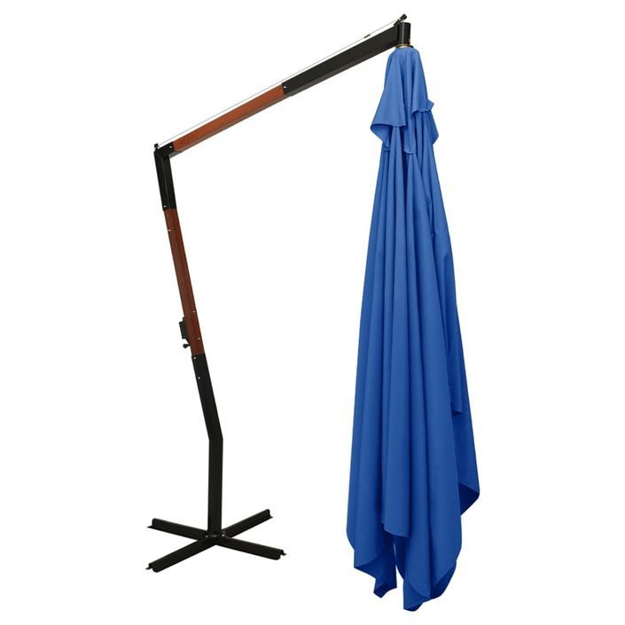 Parasol en porte-à-faux avec mât en bois 400x300 cm Bleu azuré - Photo n°4
