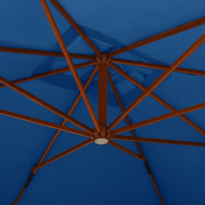 Parasol en porte-à-faux avec mât en bois 400x300 cm Bleu azuré - Photo n°5