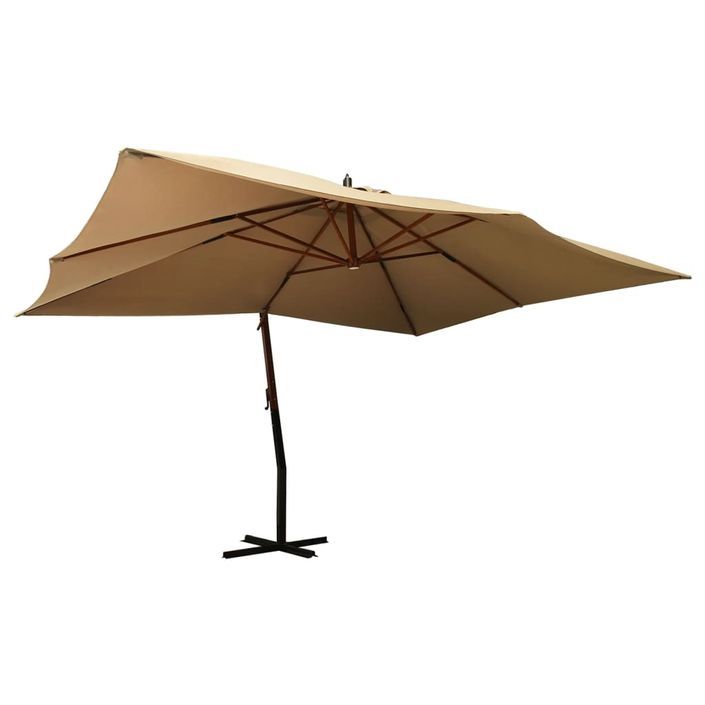 Parasol en porte-à-faux avec mât en bois 400x300 cm Taupe - Photo n°1