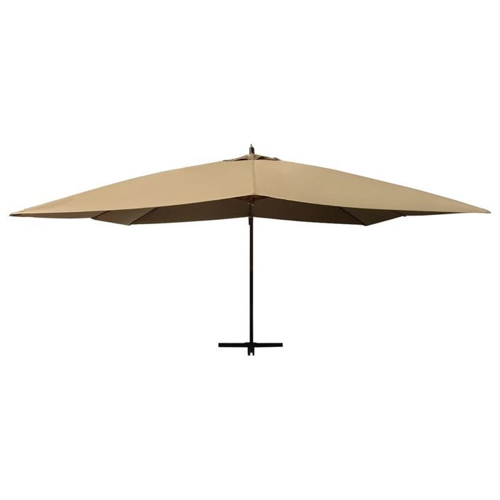 Parasol en porte-à-faux avec mât en bois 400x300 cm Taupe - Photo n°3