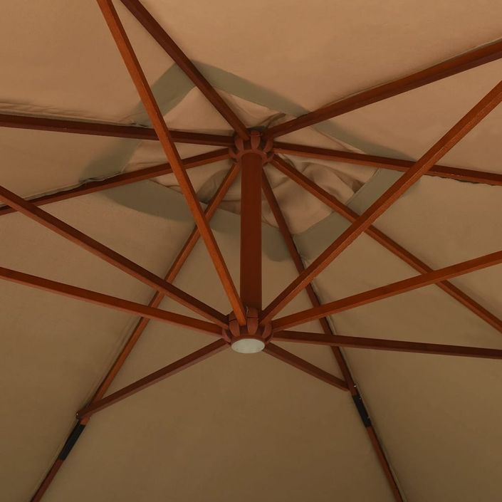 Parasol en porte-à-faux avec mât en bois 400x300 cm Taupe - Photo n°5