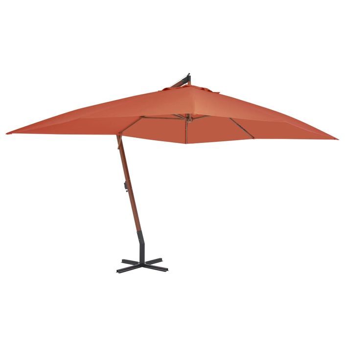 Parasol en porte-à-faux avec mât en bois 400x300 cm Terre cuite - Photo n°1