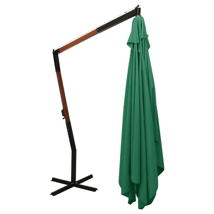 Parasol en porte-à-faux avec mât en bois 400x300 cm Vert - Photo n°4