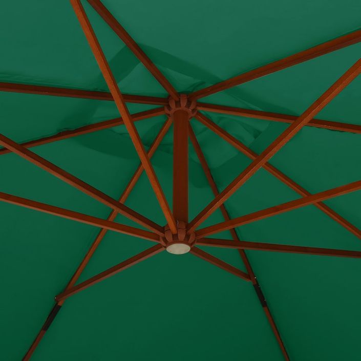 Parasol en porte-à-faux avec mât en bois 400x300 cm Vert - Photo n°5