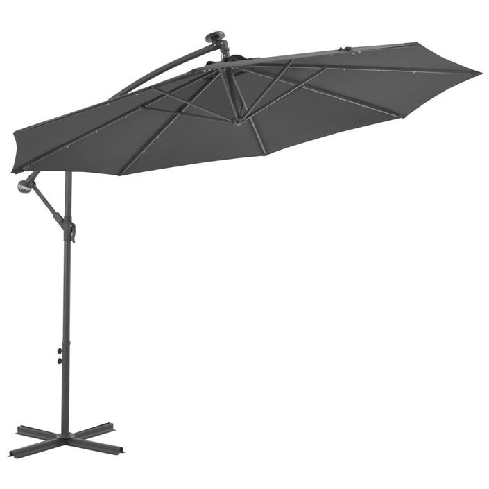 Parasol en porte-à-faux LED et mât en acier 300cm Anthracite - Photo n°1