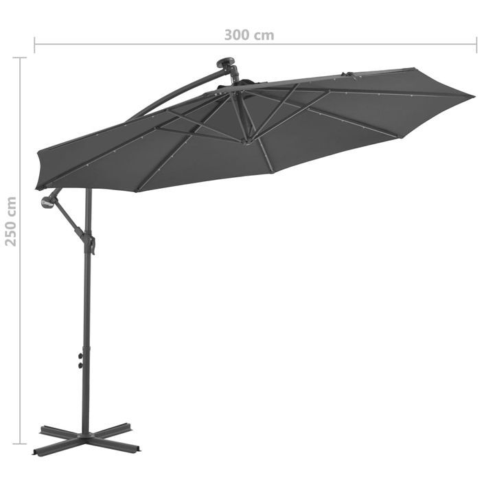 Parasol en porte-à-faux LED et mât en acier 300cm Anthracite - Photo n°8