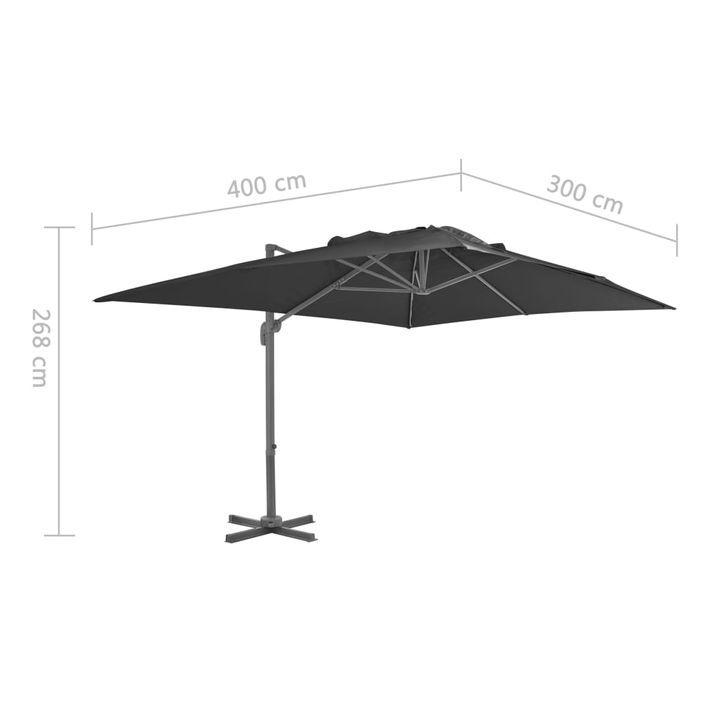 Parasol en porte-à-faux Mât en aluminium 400x300 cm Anthracite - Photo n°9