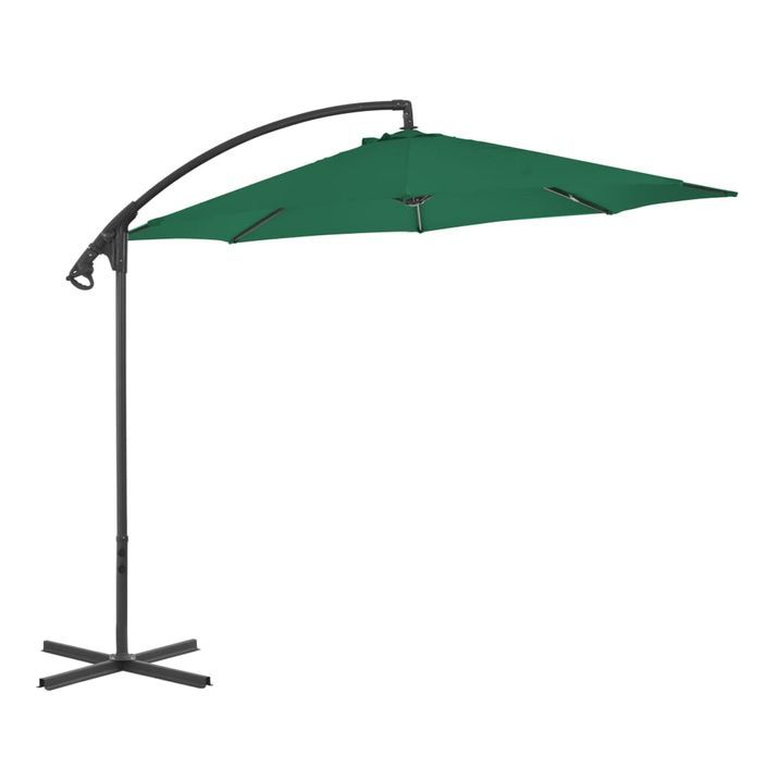 Parasol en porte-à-feux avec mât en acier 300 cm Vert - Photo n°1