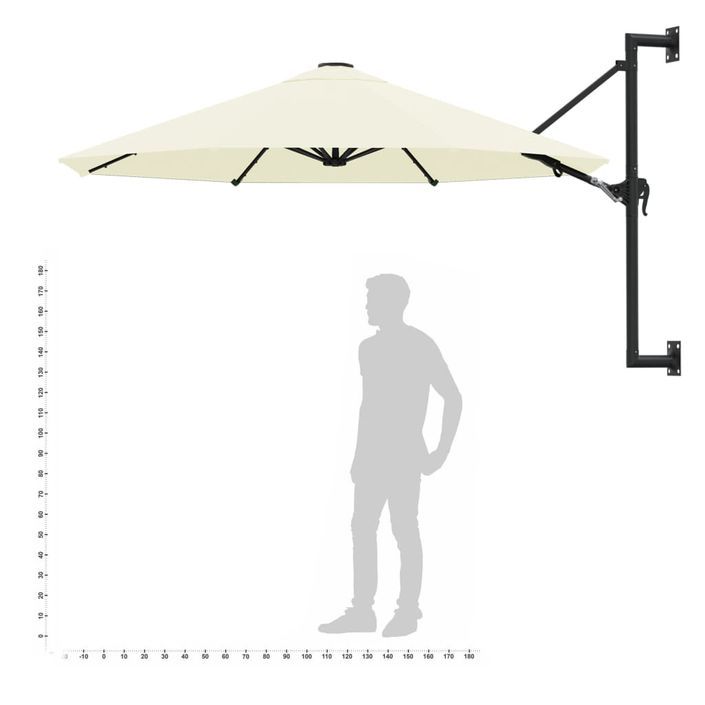 Parasol mural avec mât métallique 300 cm Sable - Photo n°9