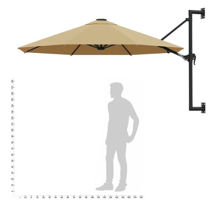 Parasol mural avec mât métallique 300 cm Taupe - Photo n°9