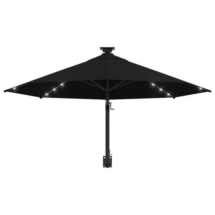 Parasol mural avec mât métallique et LED 300 cm Noir - Photo n°6