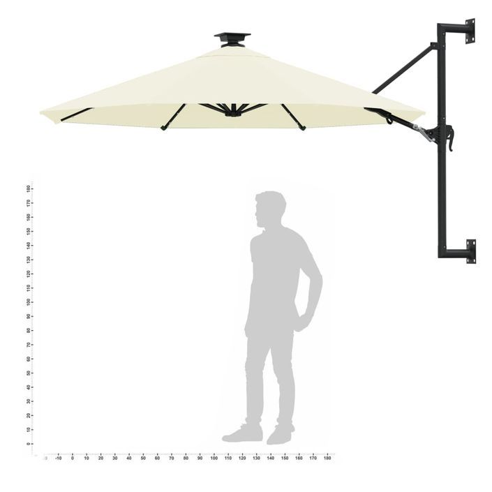 Parasol mural avec mât métallique et LED 300 cm Sable - Photo n°10