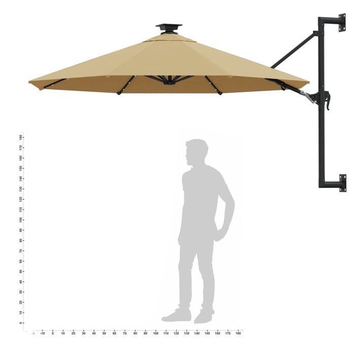 Parasol mural avec mât métallique et LED 300 cm Taupe - Photo n°10