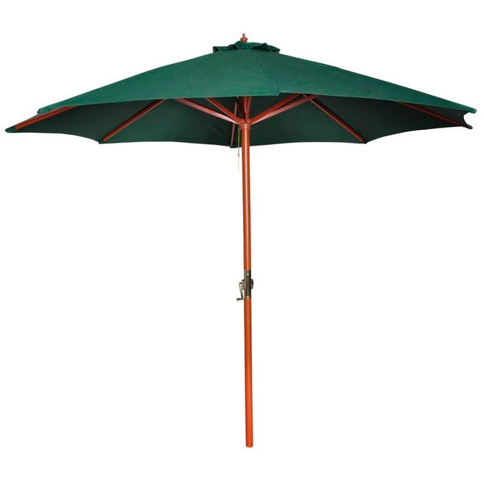 Parasol sur pied toile verte & bois 258 cm - Photo n°1