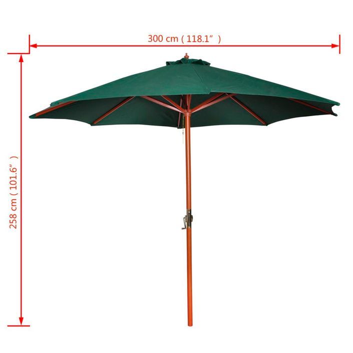 Parasol sur pied toile verte & bois 258 cm - Photo n°7