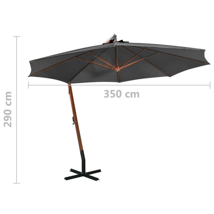 Parasol suspendu avec mât Anthracite 3,5x2,9 m Bois de sapin - Photo n°9