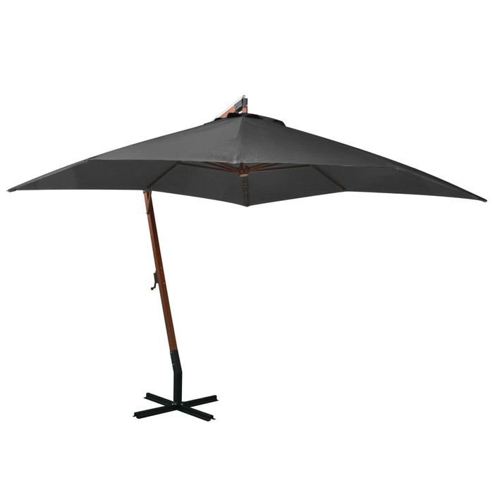 Parasol suspendu avec mât Anthracite 3x3 m Bois de sapin massif - Photo n°1