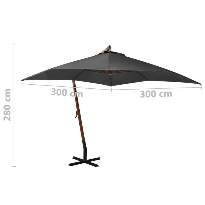 Parasol suspendu avec mât Anthracite 3x3 m Bois de sapin massif - Photo n°8