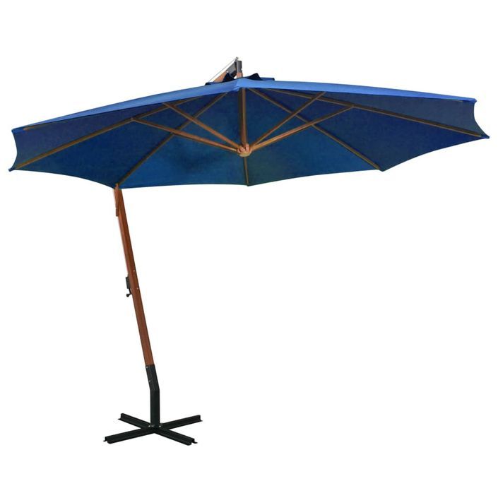 Parasol suspendu avec mât Bleu azuré 3,5x2,9 m Bois de sapin - Photo n°1