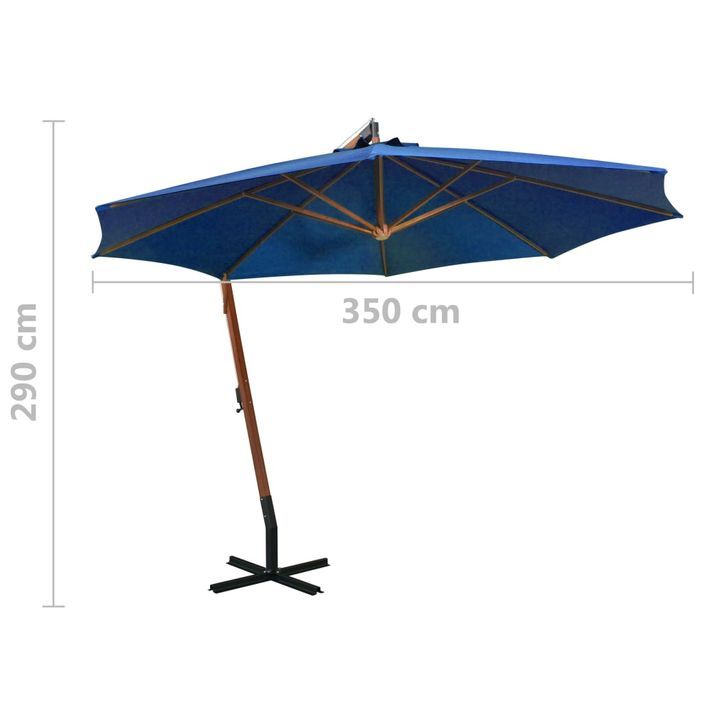 Parasol suspendu avec mât Bleu azuré 3,5x2,9 m Bois de sapin - Photo n°9