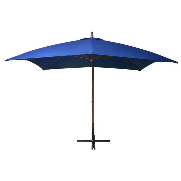 Parasol suspendu avec mât Bleu azuré 3x3 m Bois de sapin massif - Photo n°3