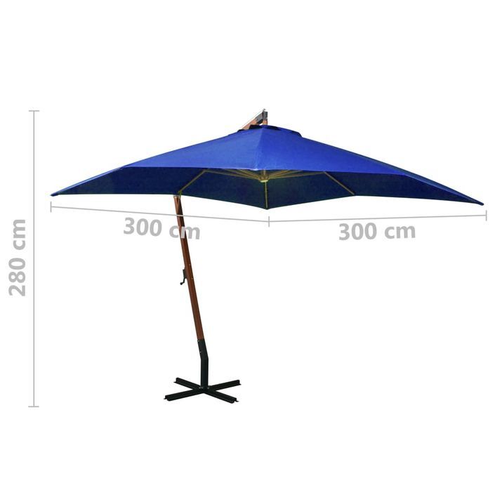 Parasol suspendu avec mât Bleu azuré 3x3 m Bois de sapin massif - Photo n°8