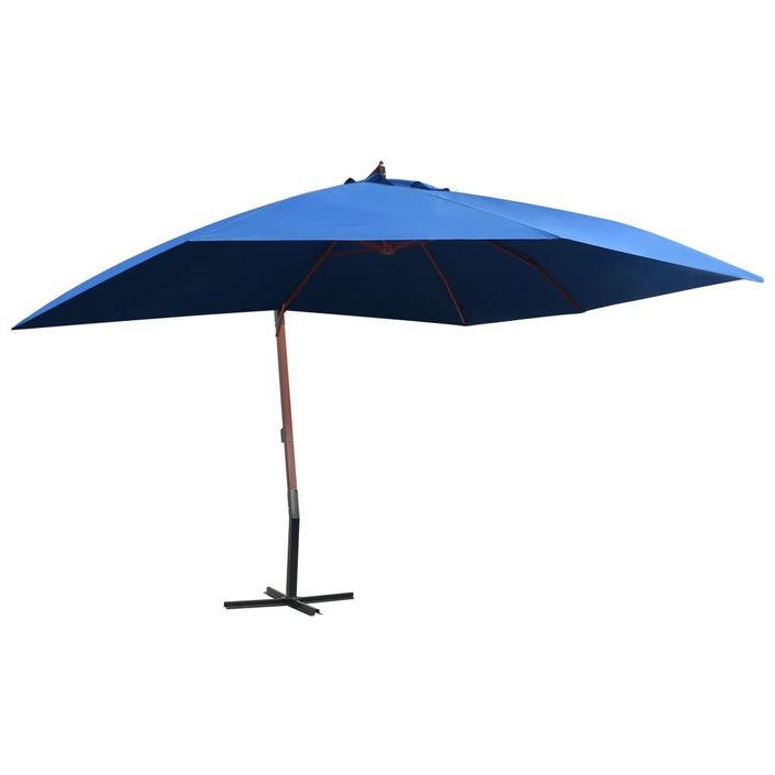 Parasol suspendu avec mât en bois 400x300 cm Bleu - Photo n°1