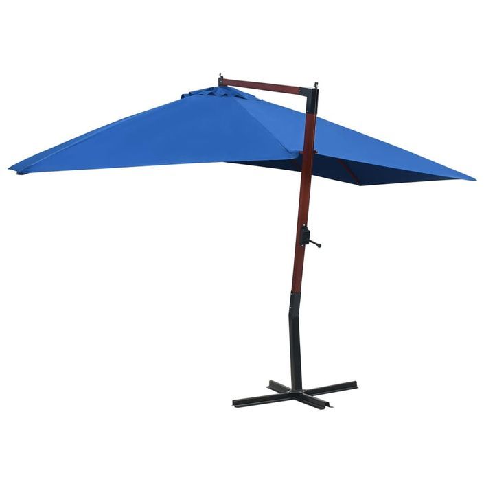 Parasol suspendu avec mât en bois 400x300 cm Bleu - Photo n°4