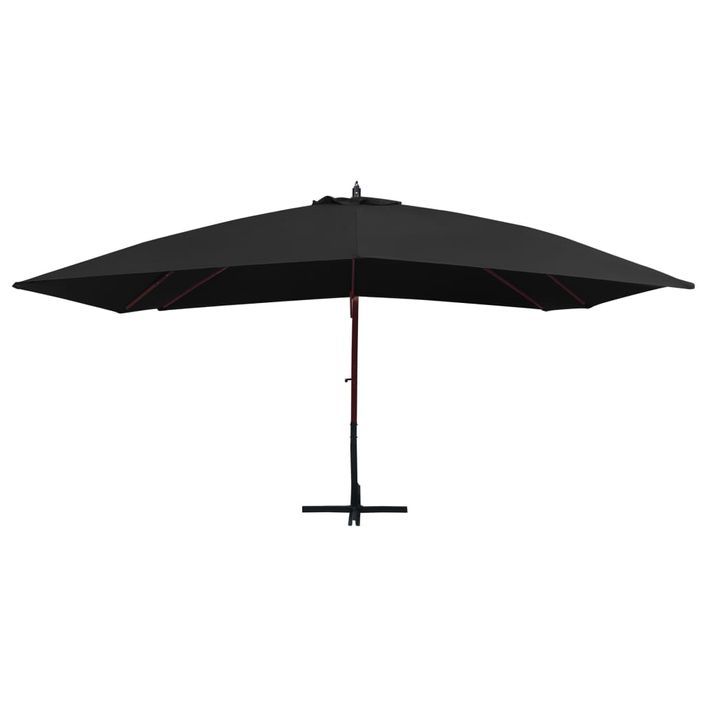 Parasol suspendu avec mât en bois 400x300 cm Noir - Photo n°3