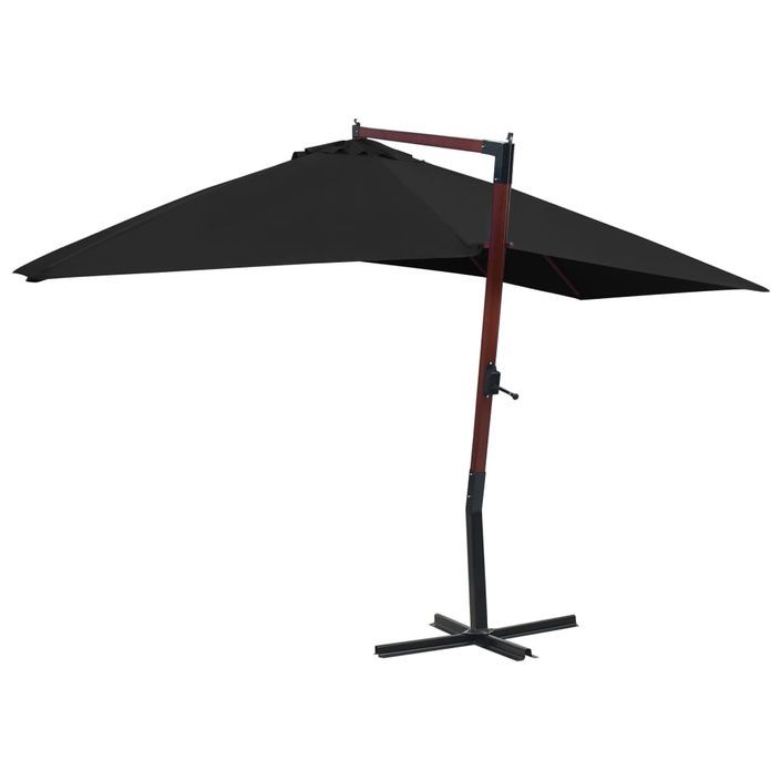 Parasol suspendu avec mât en bois 400x300 cm Noir - Photo n°4