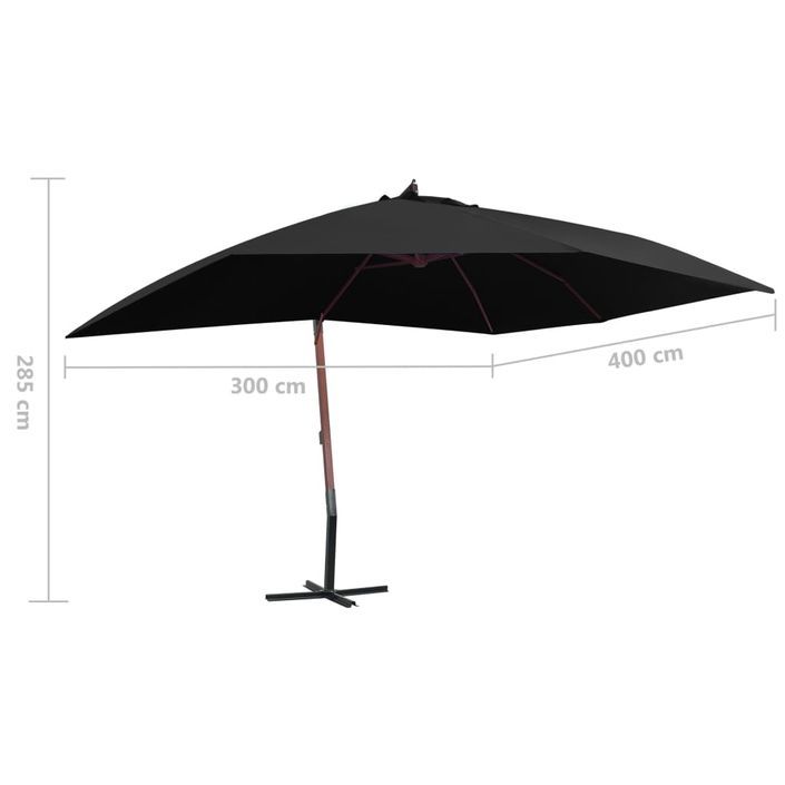 Parasol suspendu avec mât en bois 400x300 cm Noir - Photo n°8