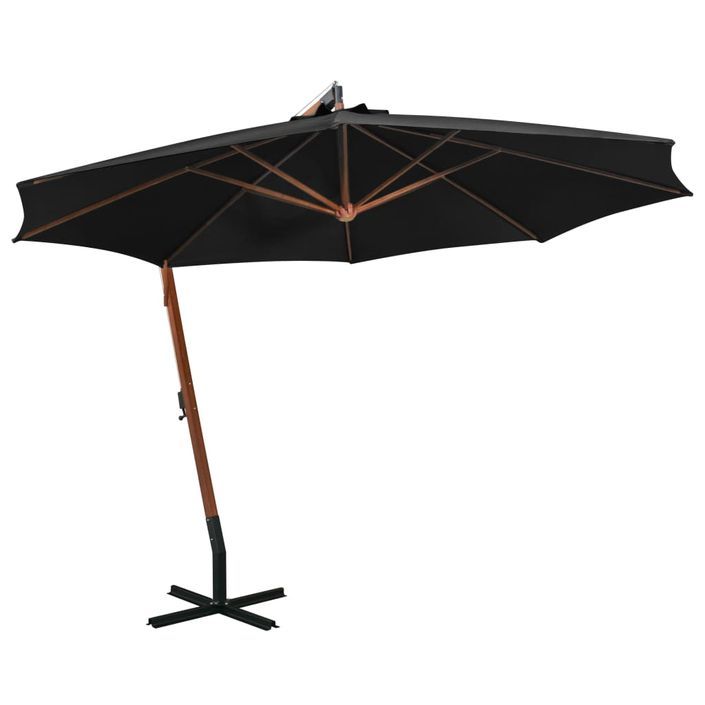 Parasol suspendu avec mât Noir 3,5x2,9 m Bois de sapin massif - Photo n°1