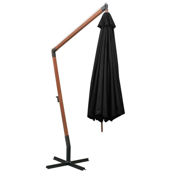 Parasol suspendu avec mât Noir 3,5x2,9 m Bois de sapin massif - Photo n°5