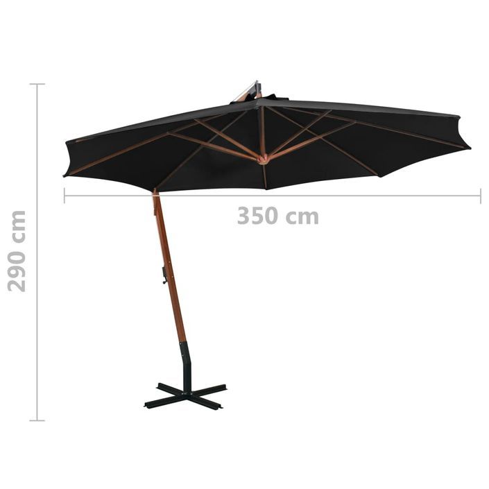 Parasol suspendu avec mât Noir 3,5x2,9 m Bois de sapin massif - Photo n°9