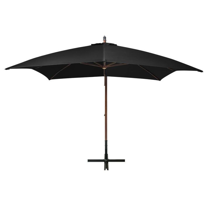 Parasol suspendu avec mât Noir 3x3 m Bois de sapin massif - Photo n°3