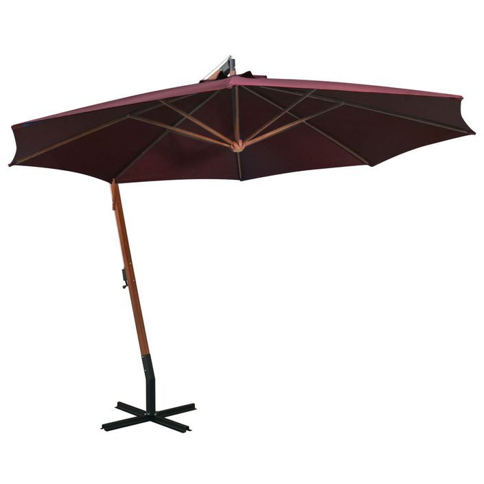 Parasol suspendu avec mât Rouge bordeaux 3,5x2,9m Bois de sapin - Photo n°1