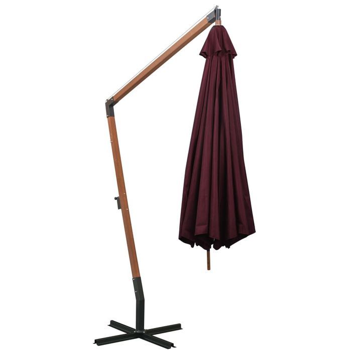 Parasol suspendu avec mât Rouge bordeaux 3,5x2,9m Bois de sapin - Photo n°5