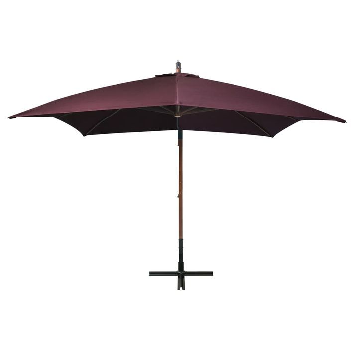 Parasol suspendu avec mât Rouge bordeaux 3x3 m Bois de sapin - Photo n°3