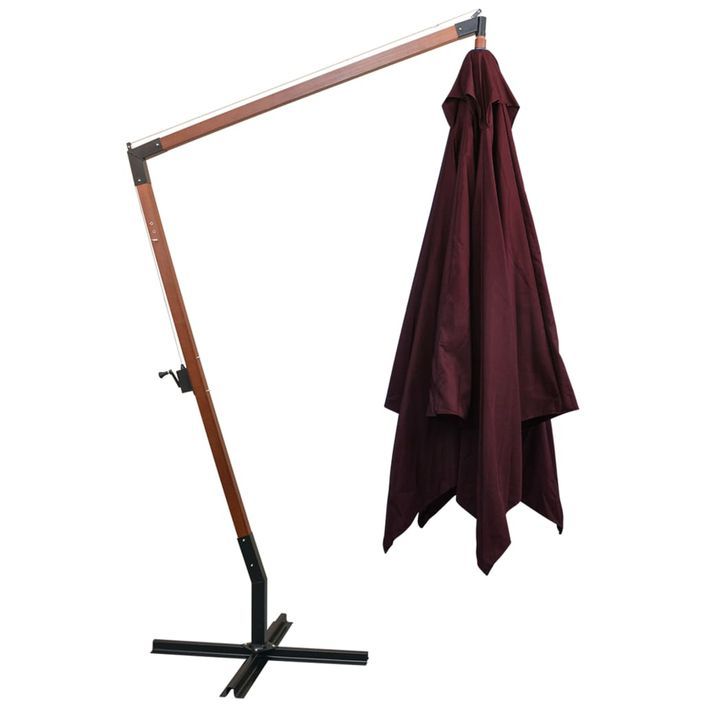 Parasol suspendu avec mât Rouge bordeaux 3x3 m Bois de sapin - Photo n°4