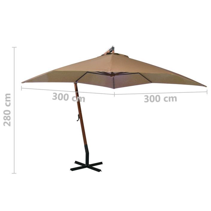 Parasol suspendu avec mât Taupe 3x3 m Bois de sapin massif - Photo n°8