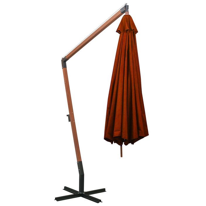 Parasol suspendu avec mât Terre cuite 3,5x2,9 m Bois de sapin - Photo n°5