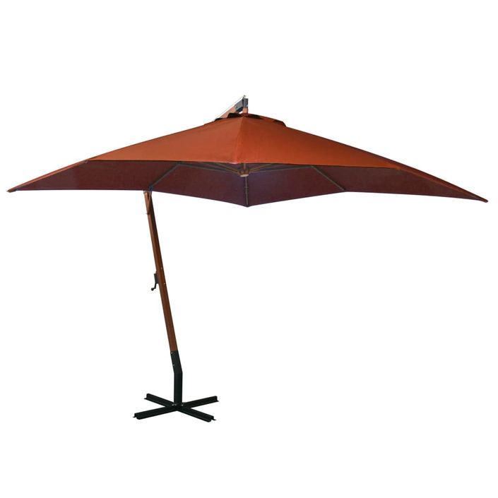 Parasol suspendu avec mât Terre cuite 3x3m Bois de sapin massif - Photo n°1