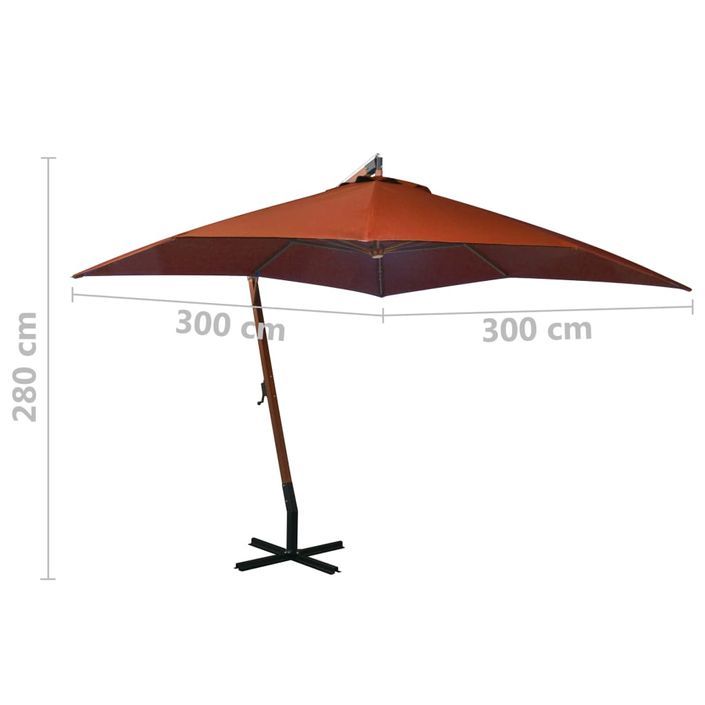 Parasol suspendu avec mât Terre cuite 3x3m Bois de sapin massif - Photo n°8