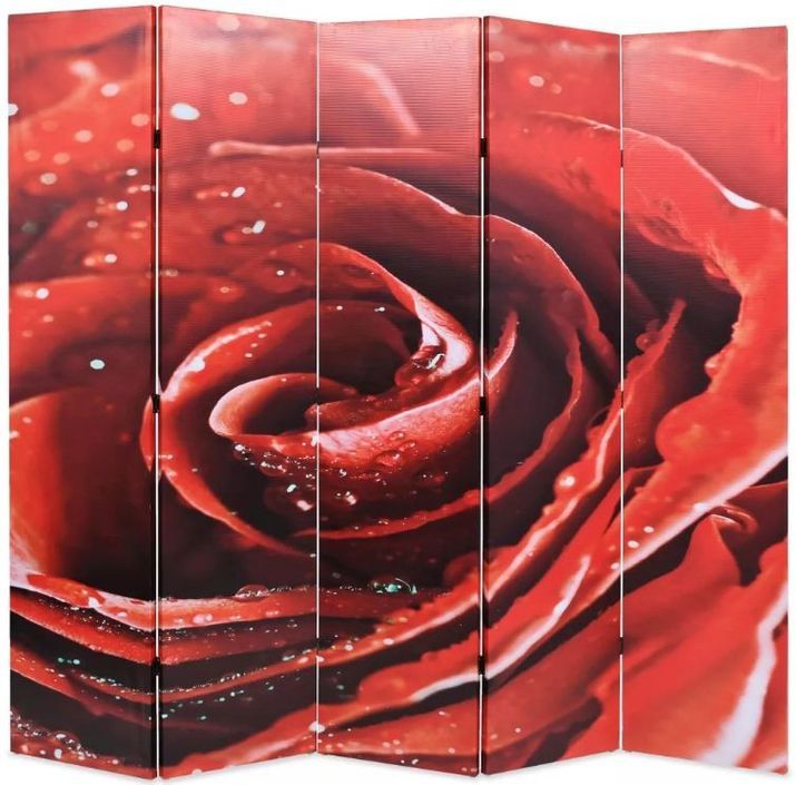 Paravent décoratif imprimé 5 volets bois et tissu Roses - Photo n°1